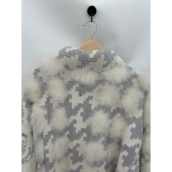 RANCOGJERRS Vintage Grey Knit Fuzzy Long Cardigan Jacket Women's Size L Funky - Picture 11 of 14